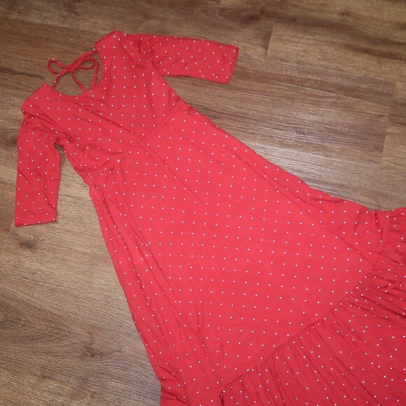 Girls Omi Jo Well Dressed Wolf Red Polka Dot Long Knit Ruffle Maxi Dress size 5 - Picture 3 of 5